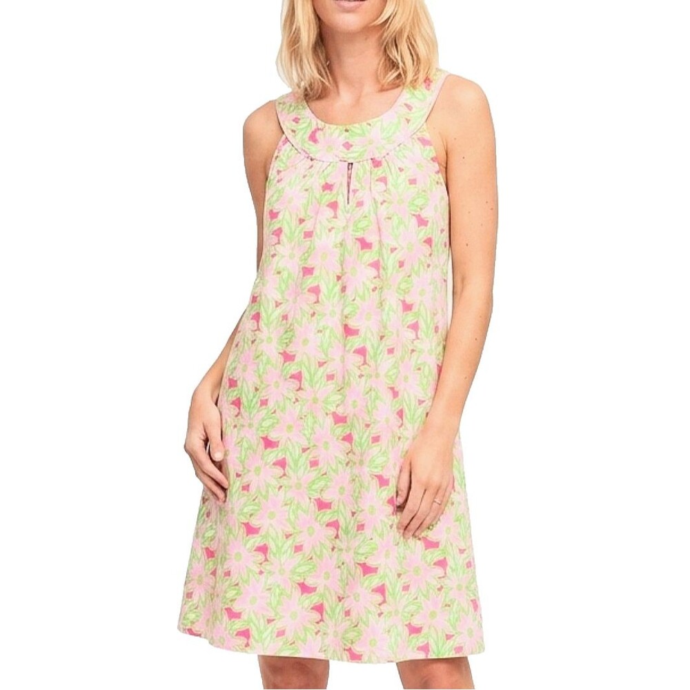 LILLY PULITZER Dress Maryam Sleeveless Pink/Green Halter A-Line Women Medium
